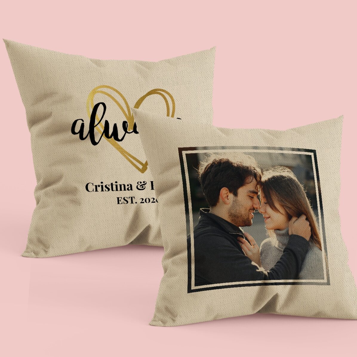 Coussin personnalisé avec une photo et un message recto-verso - Always