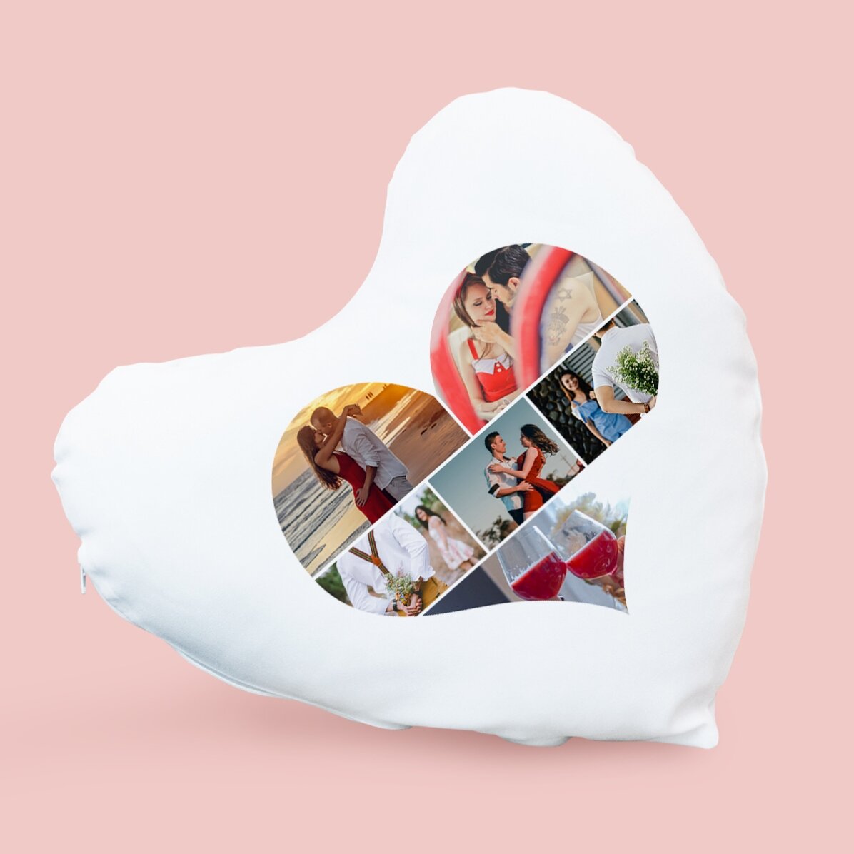 Coussin personnalisé en forme de cœur avec 6 photos