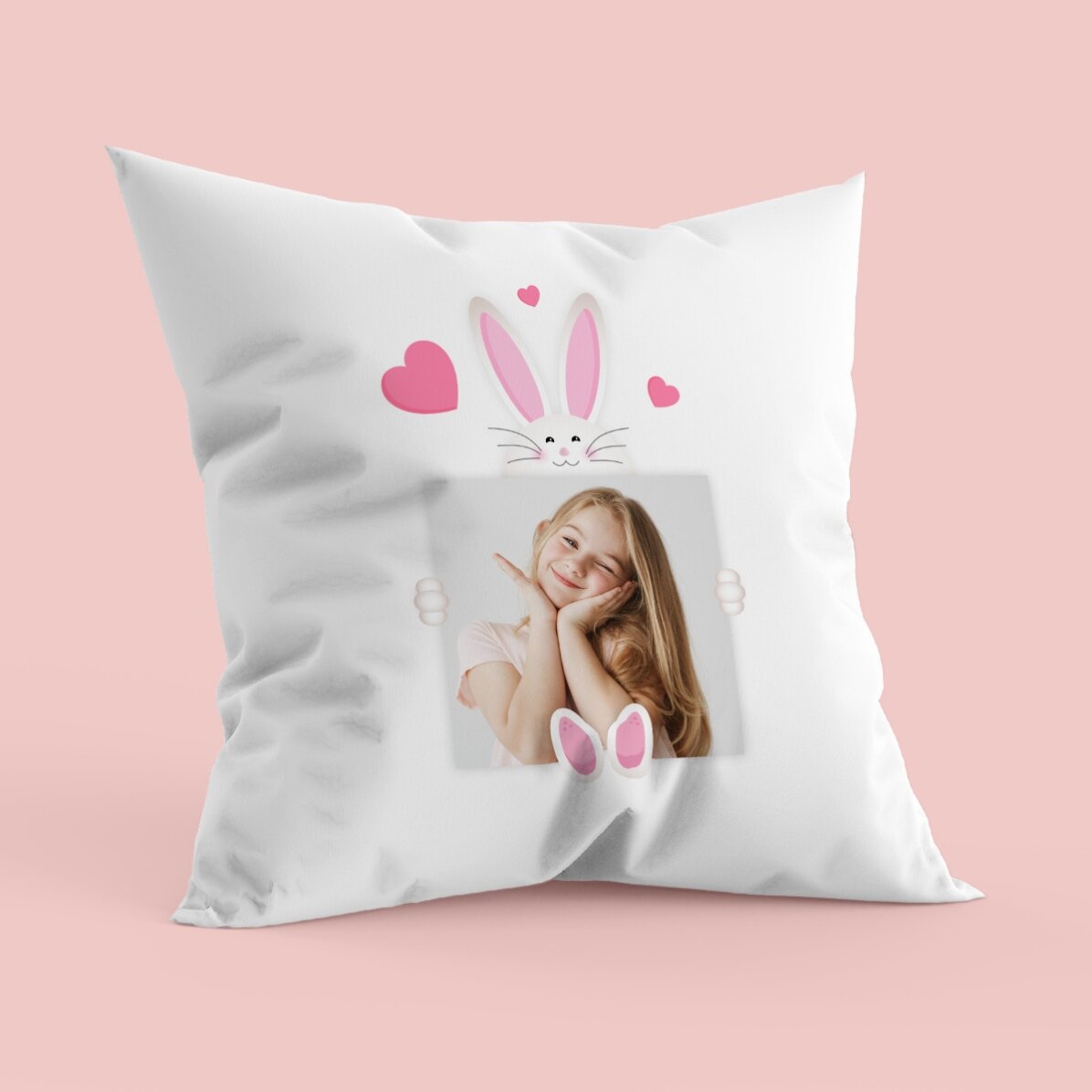 Gepersonaliseerd kussen met foto - Het schattige konijntje
