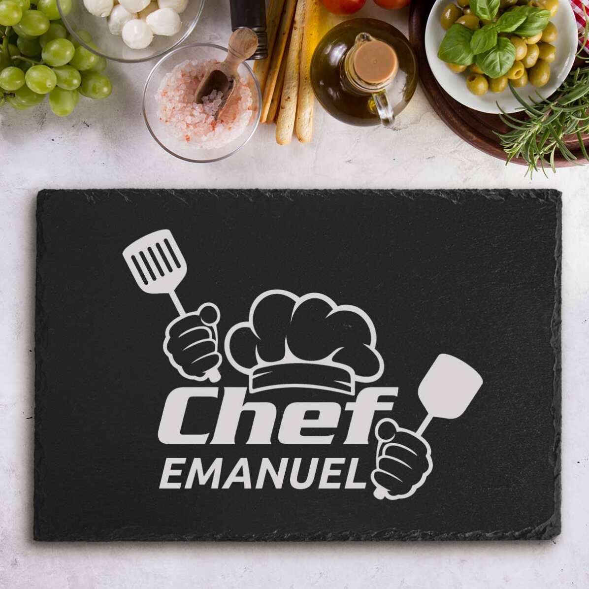 Plaque en ardoise gravée et personnalisée avec un texte - Chef Puternic