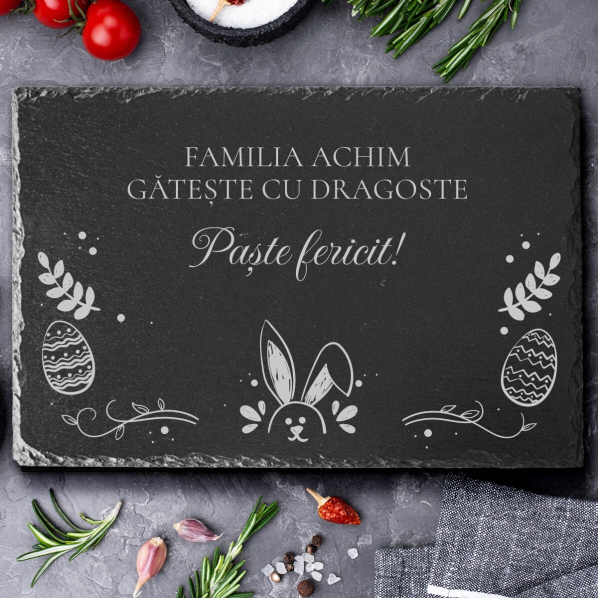 Plaque en ardoise gravée et personnalisée avec un texte - Pâques