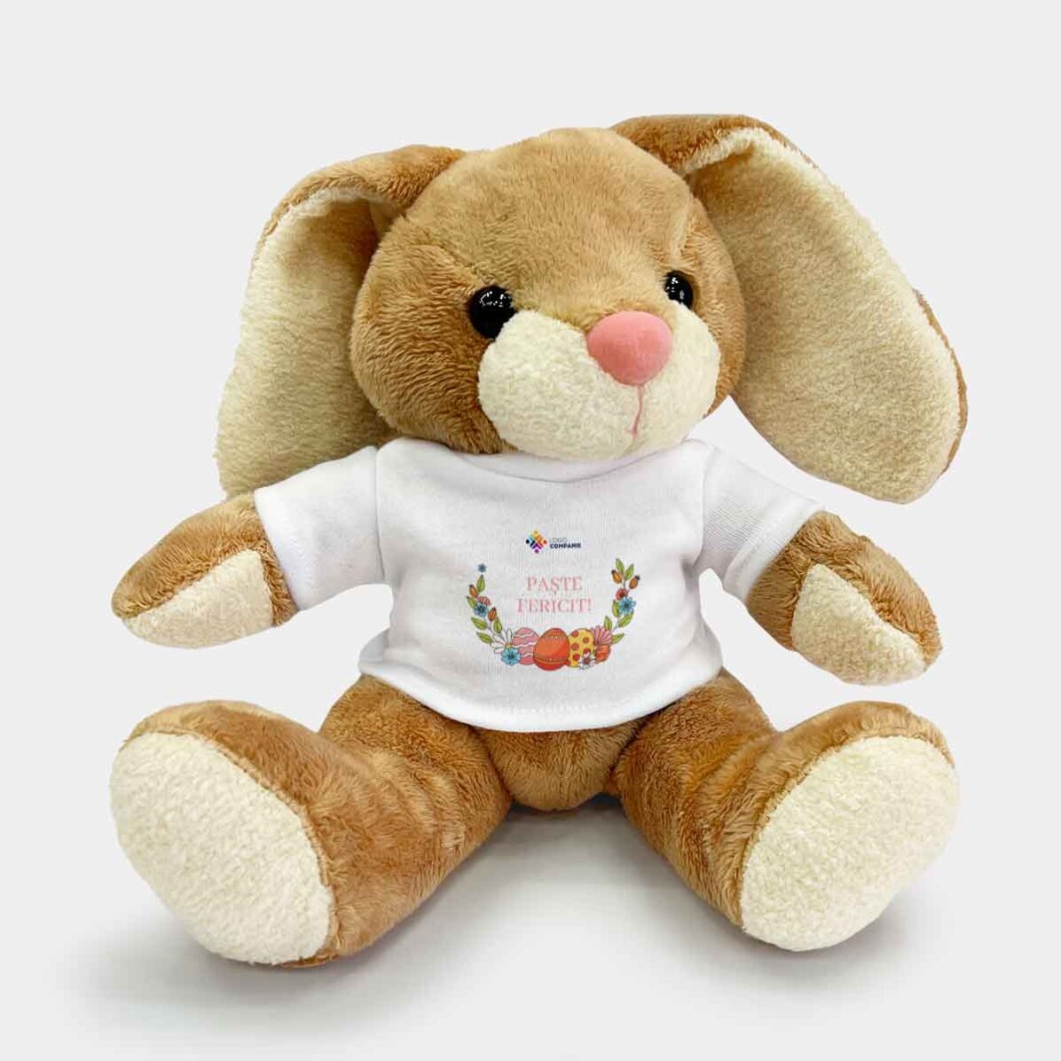 Lapin personnalisé avec logo et message de Pâques