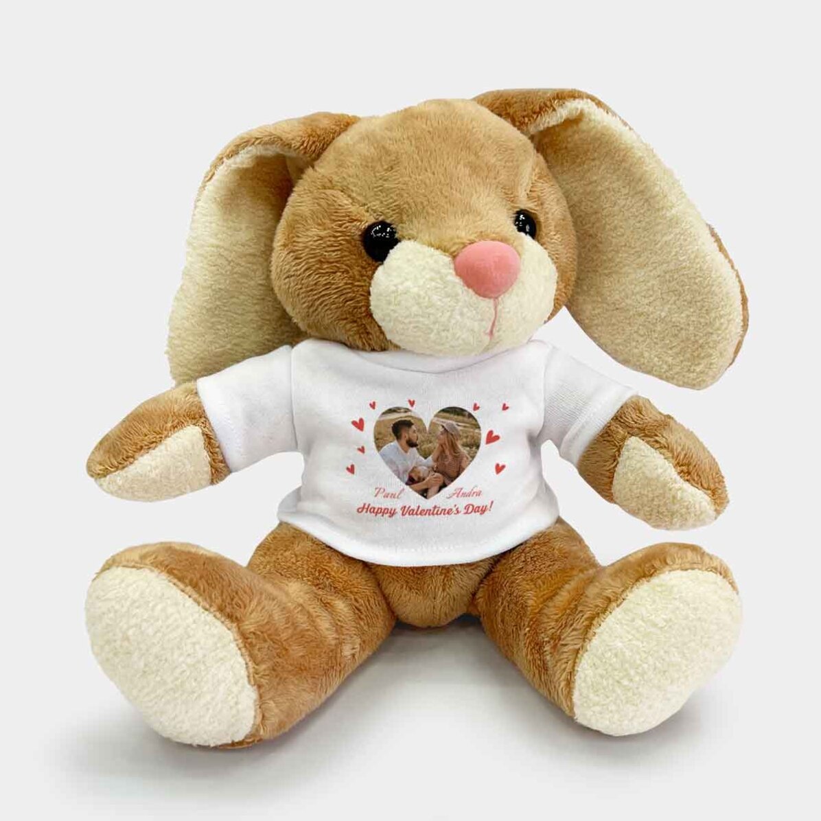 Lapin personnalisé avec une photo et un texte - Cœurs