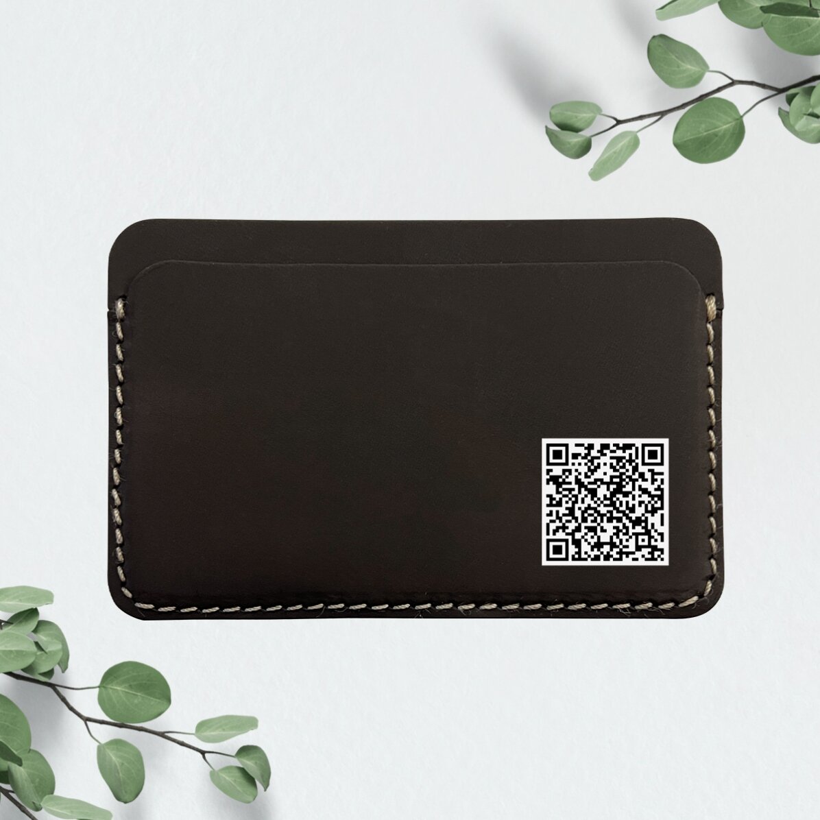 Portefeuille en cuir personnalisé en couleur avec code QR - Contact