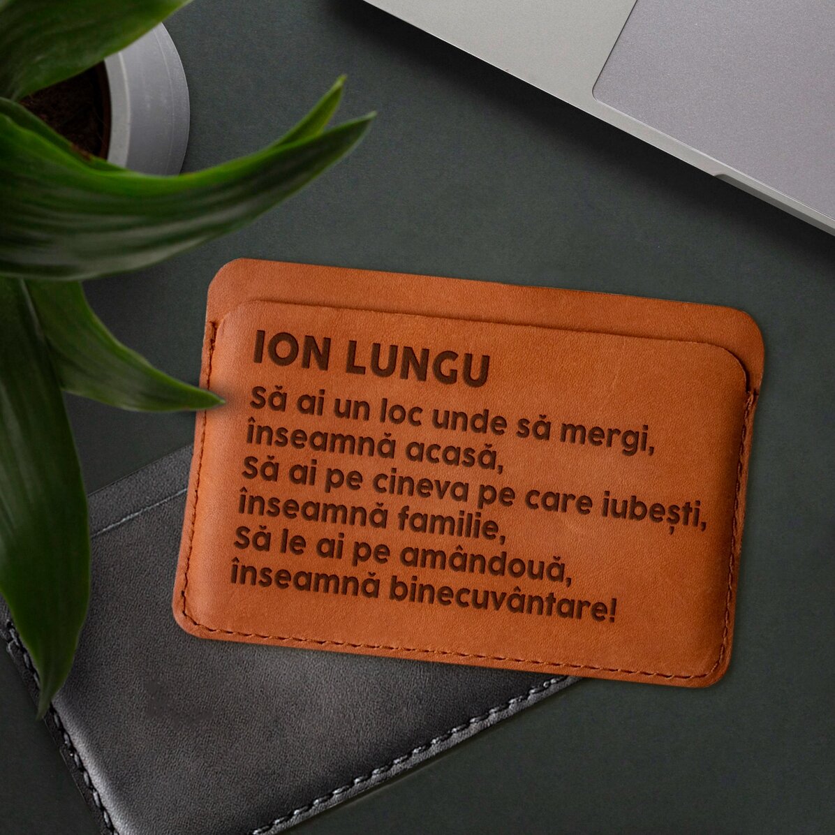 Gepersonaliseerde leren portemonnee met tekst voor het gezin