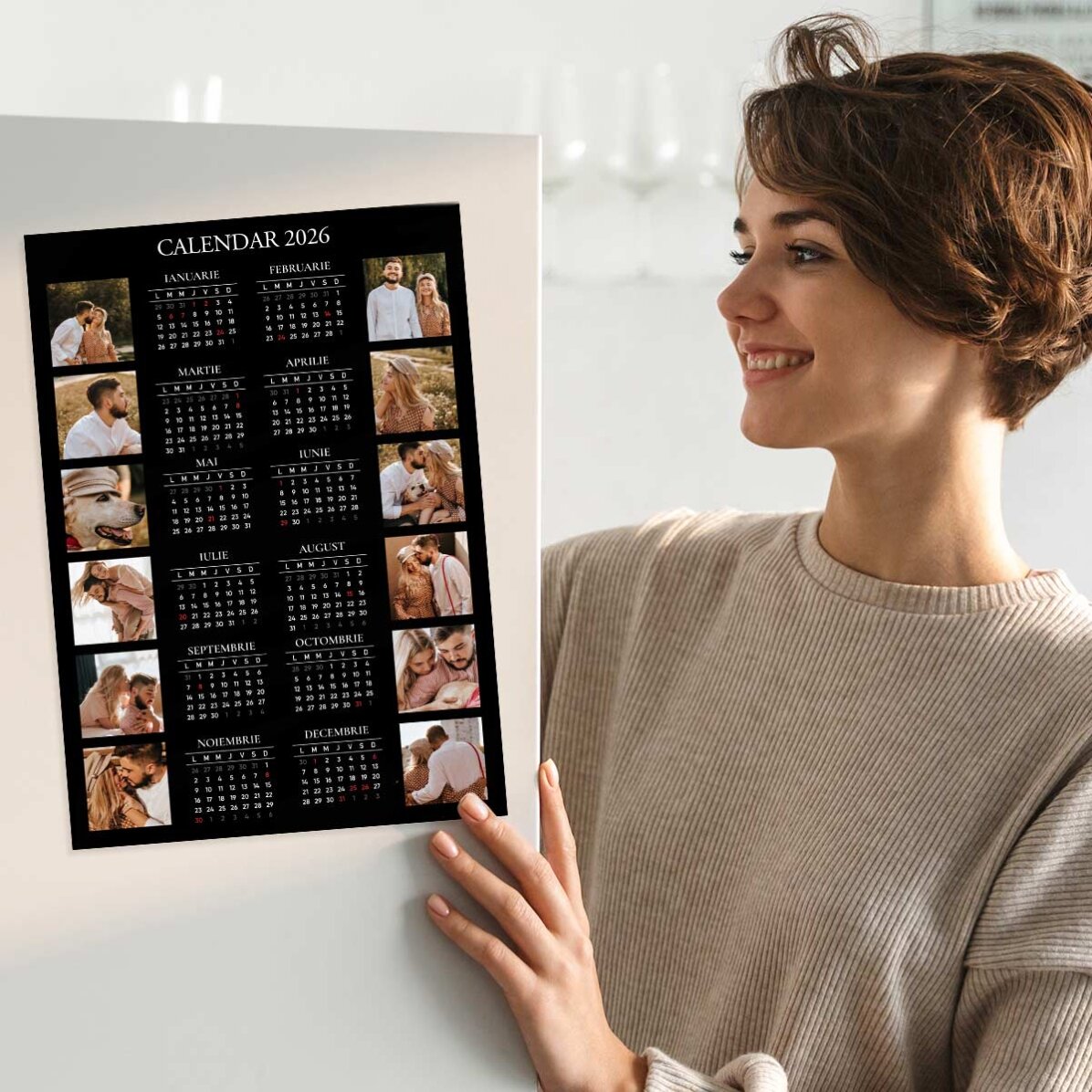 Affiche-calendrier personnalisée avec 12 photos et un texte