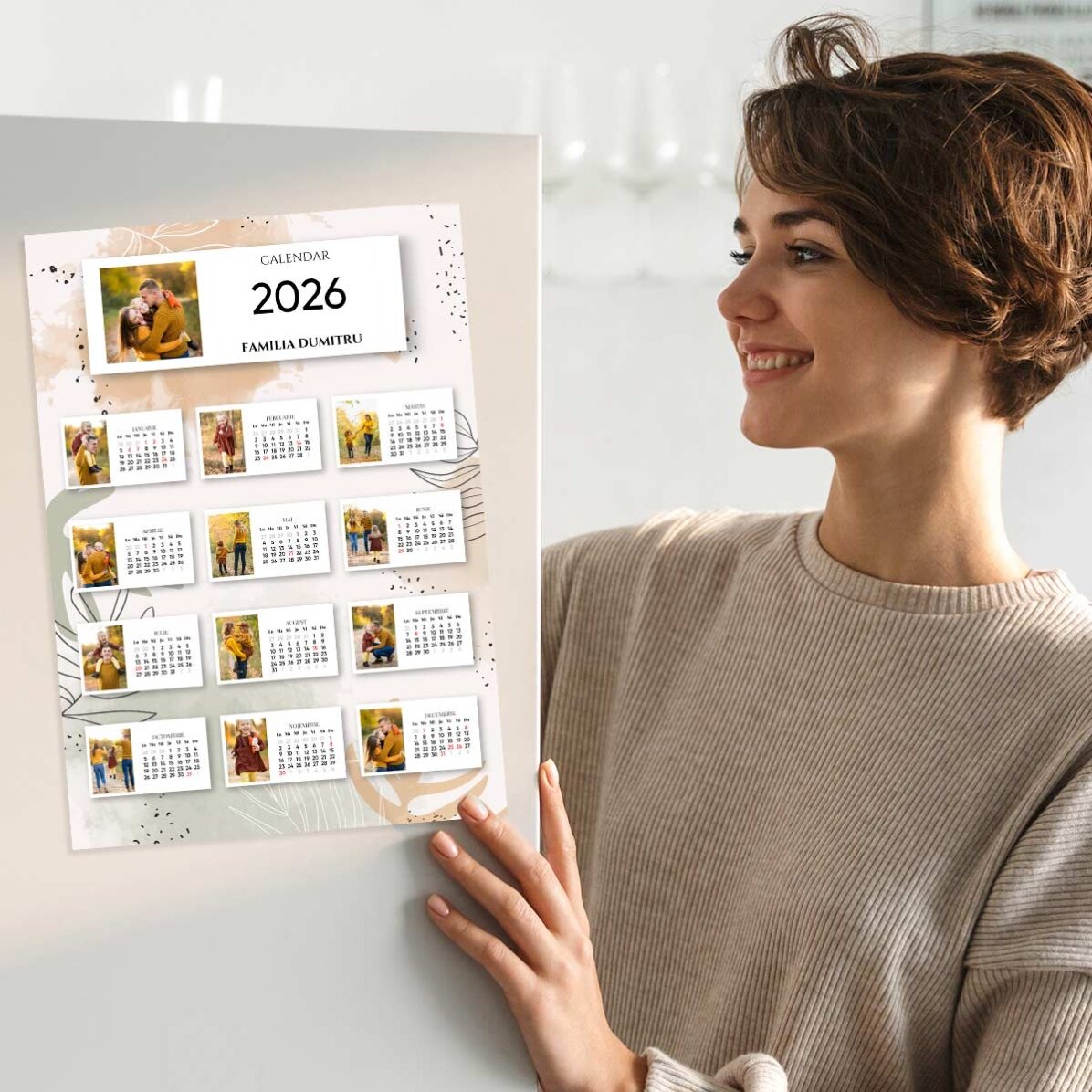 Affiche-calendrier personnalisée avec 13 photos et un texte