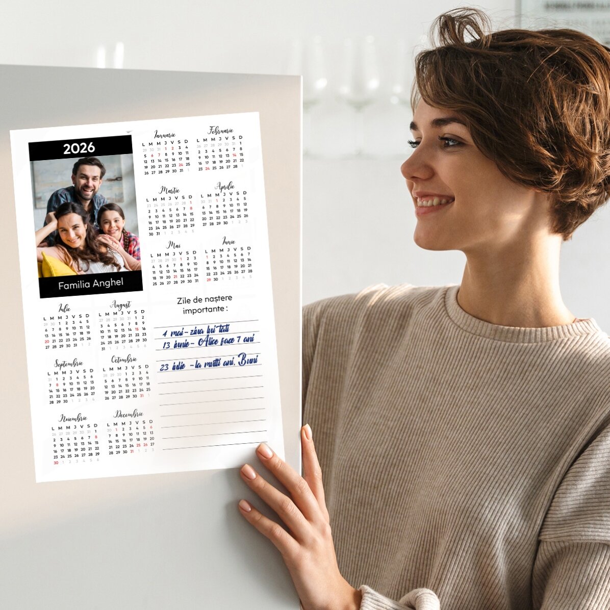 Gepersonaliseerde kalenderposter met een foto en een boodschap - Notite