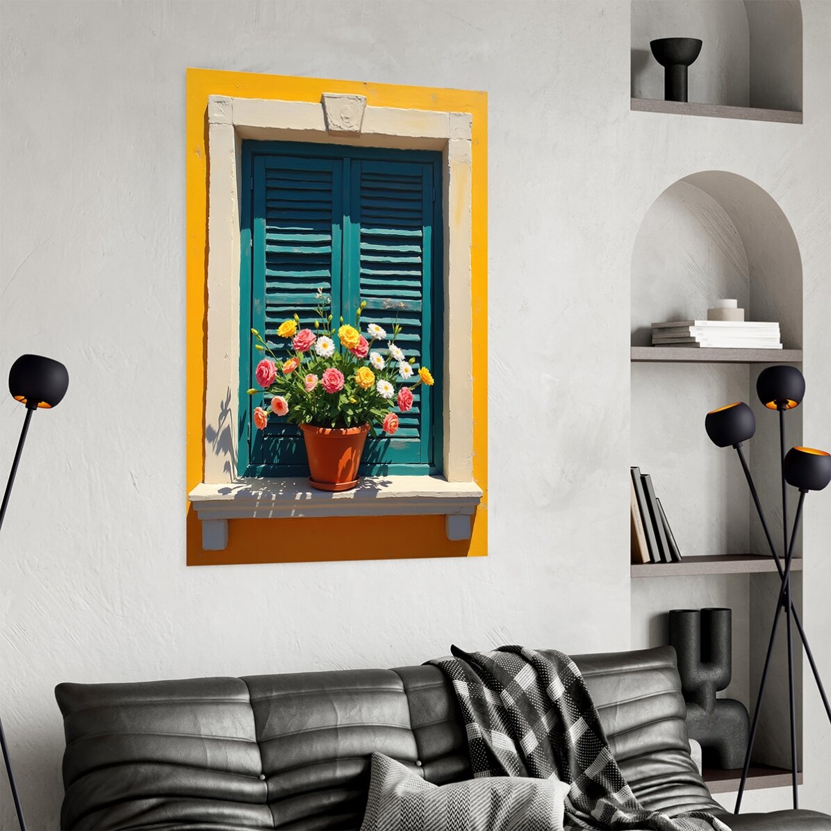Poster: Raam met bloempot
