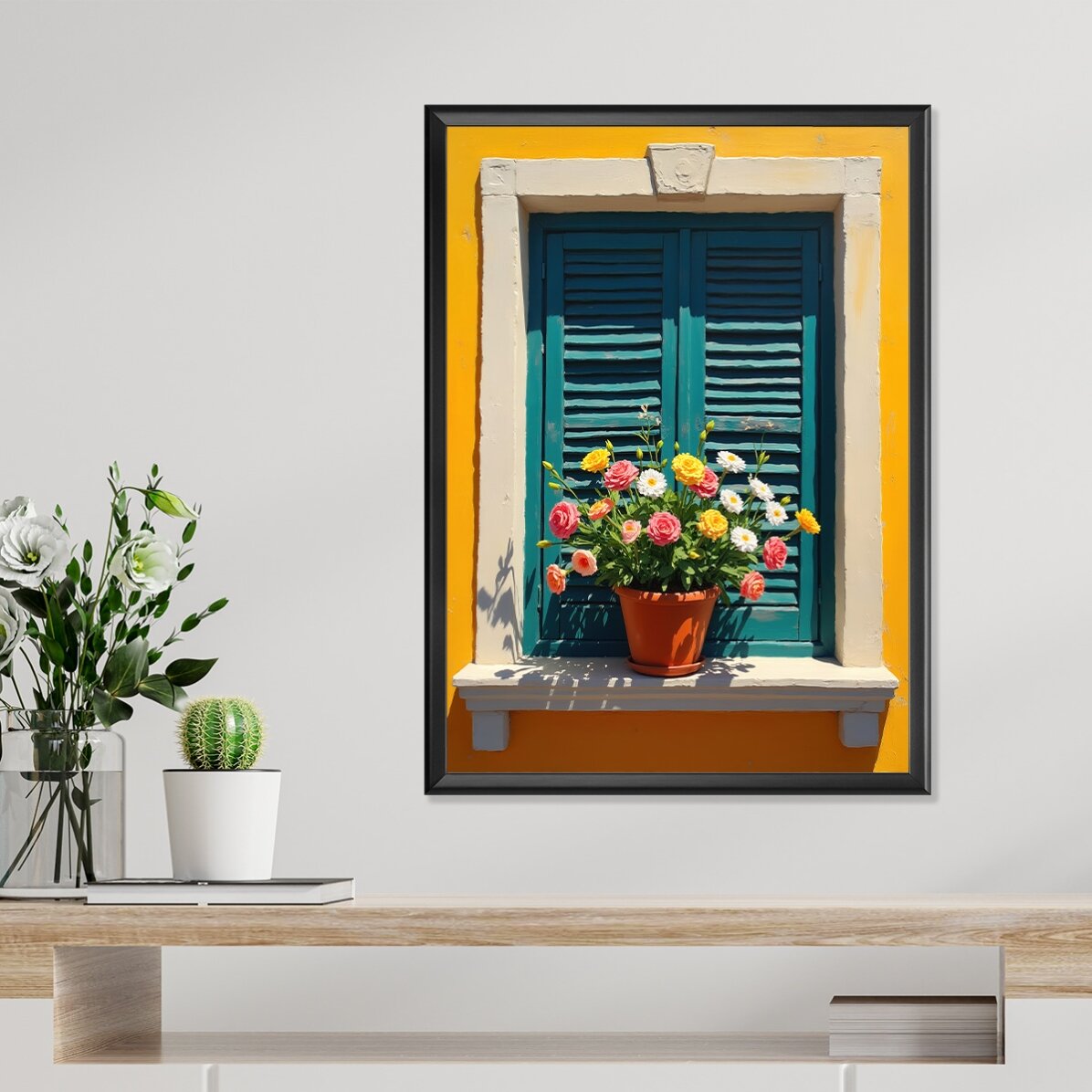 Poster: Raam met bloempot
