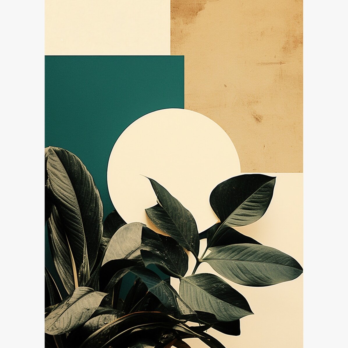 Poster met bladeren en geometrische vormen