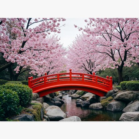 Poster Japanse tuin - Bloeiende kersenbomen