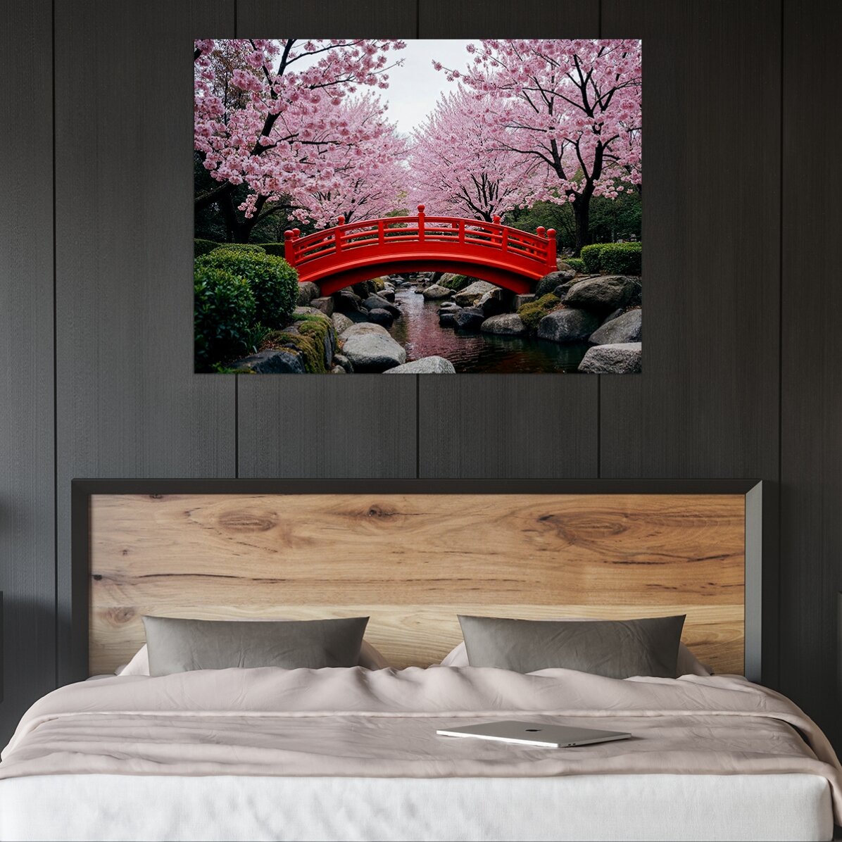 Poster Japanse tuin - Bloeiende kersenbomen
