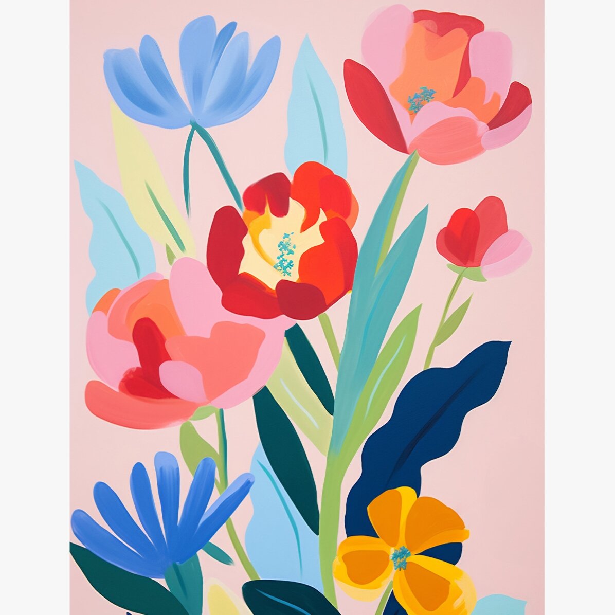 Poster met illustratie van kleurrijke bloemen, getekend 2