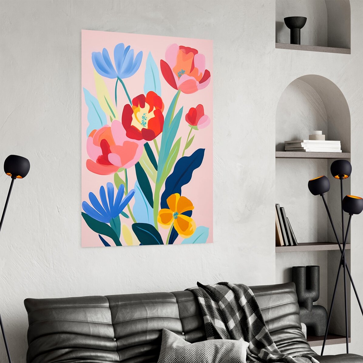 Poster met illustratie van kleurrijke bloemen, getekend 2