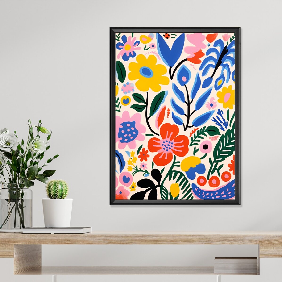 Poster met illustratie van kleurrijke bloemen, getekend 3