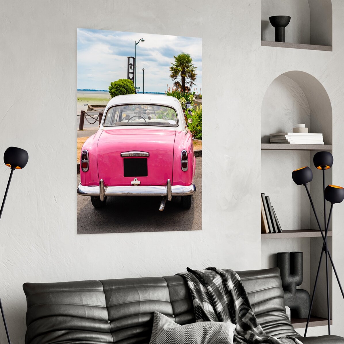 Affiche « Voiture rose vintage »