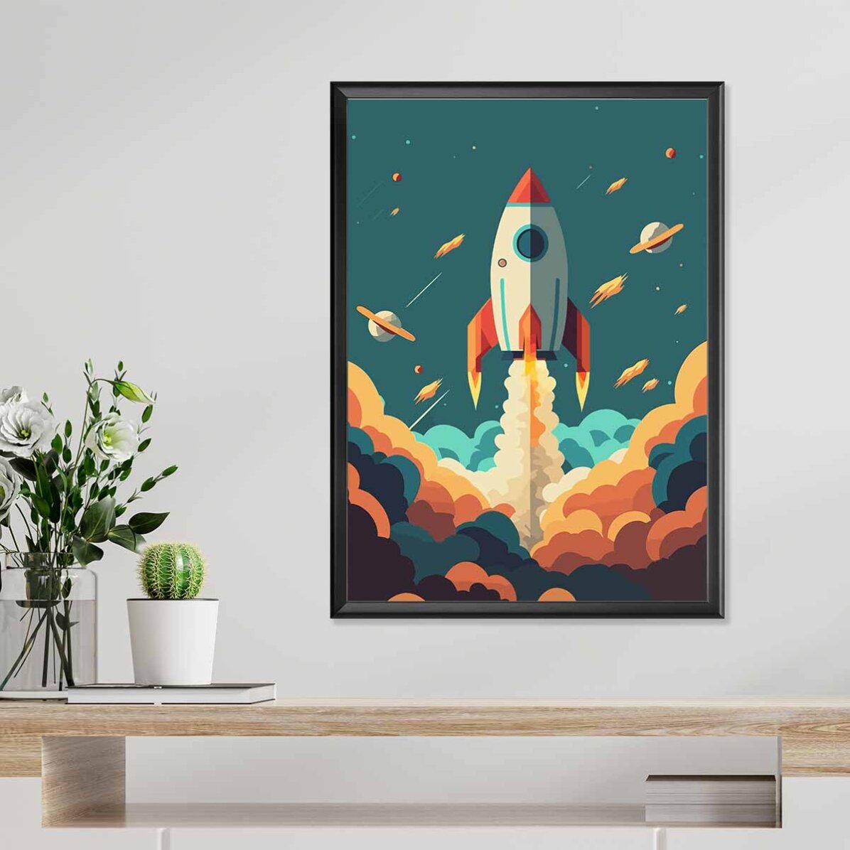 Poster: Raket in de ruimte