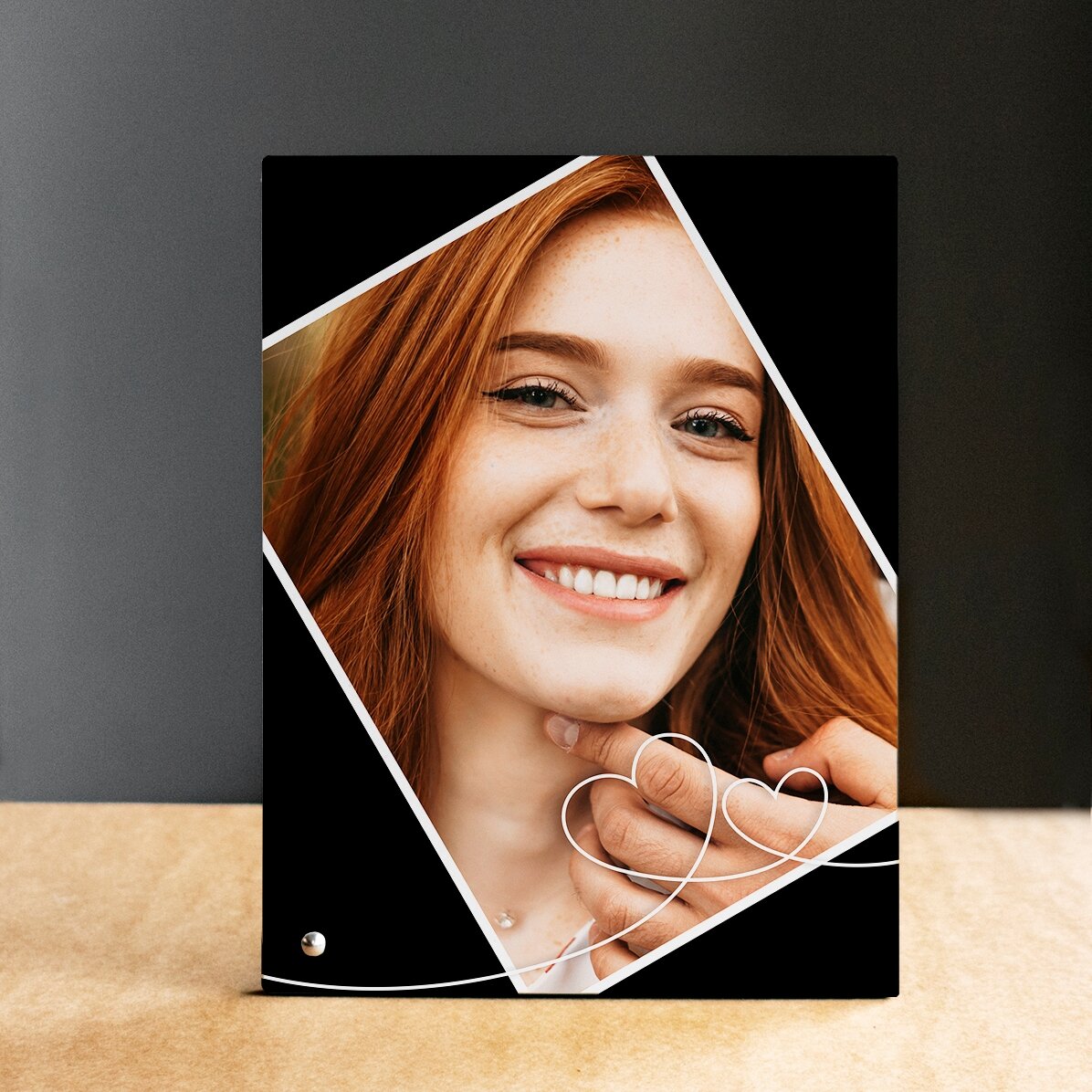 Cadre photo de bureau personnalisé avec une photo et un cœur