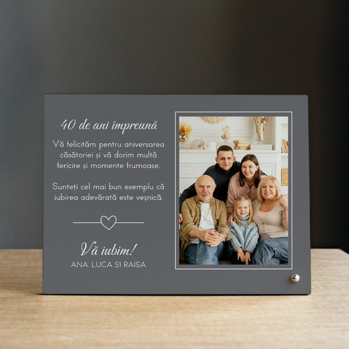 Cadre photo de bureau personnalisé avec une photo et un message - Avec toute mon affection