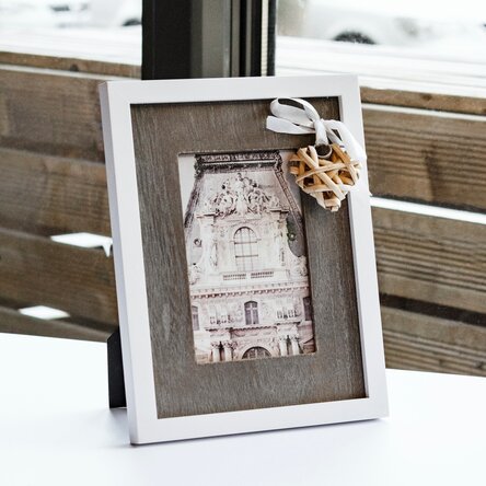 Fotolijst met strik en hartje, van hout, 18,5 x 23,5 cm