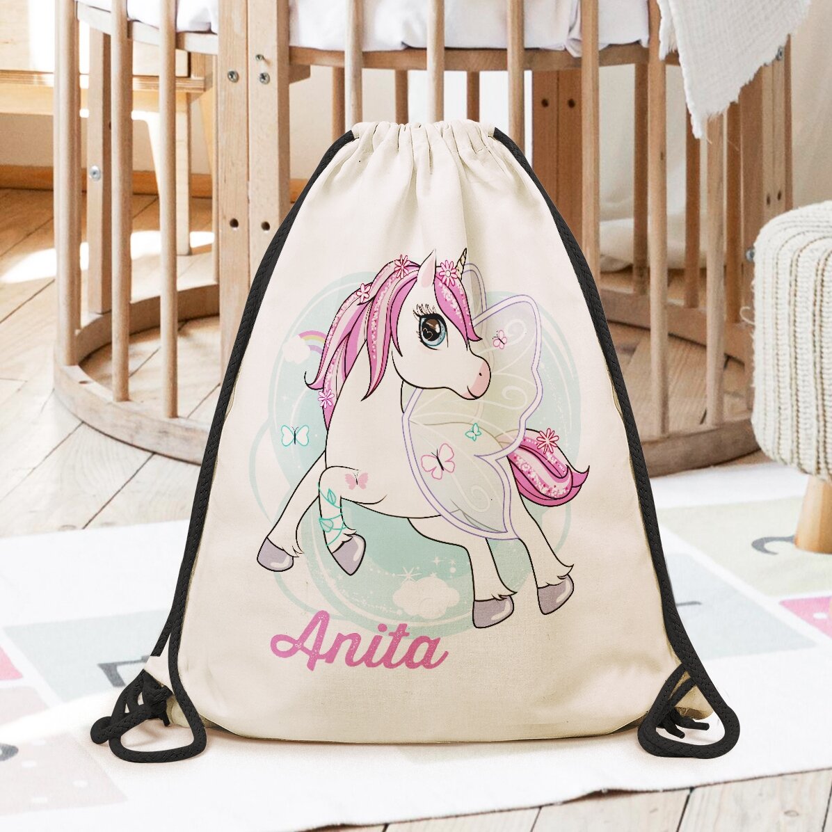 Sac à dos personnalisé avec prénom - Licorne et papillons