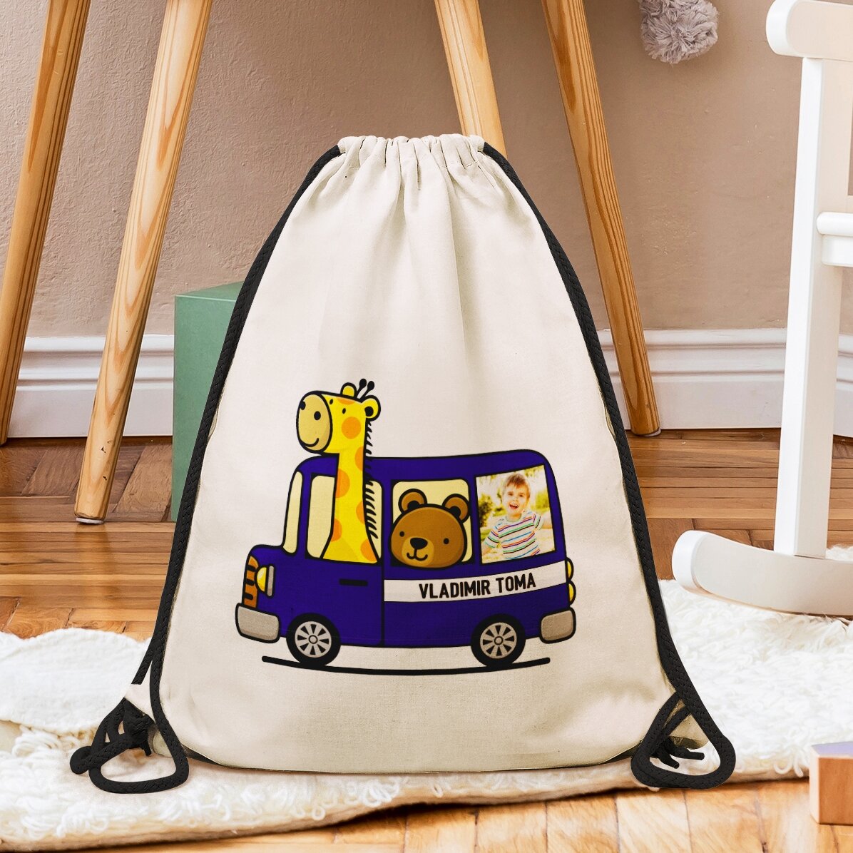 Sac à dos personnalisé avec une photo et un prénom - Voiture
