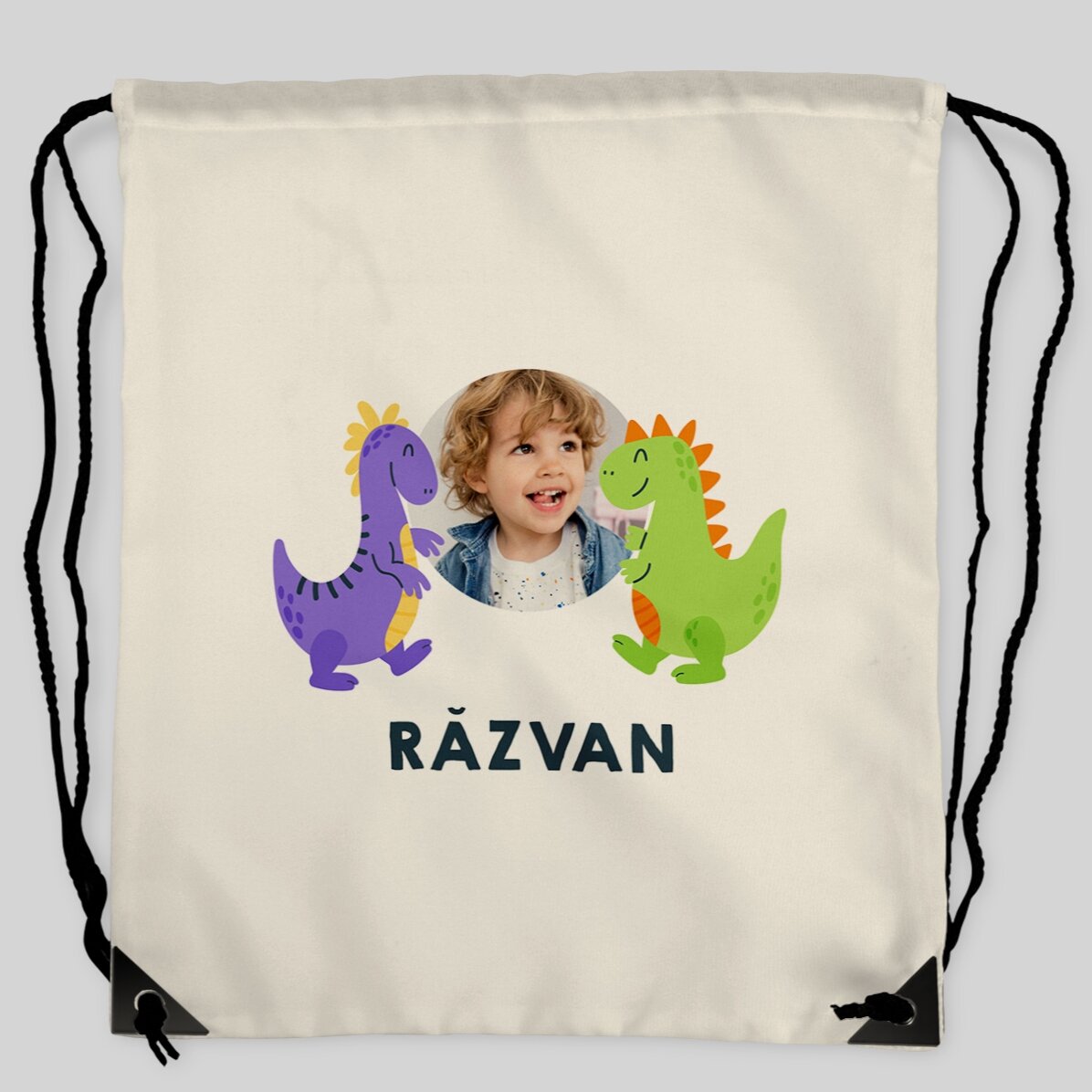 Gepersonaliseerde rugzak met een foto en tekst - Happy dinosaurs