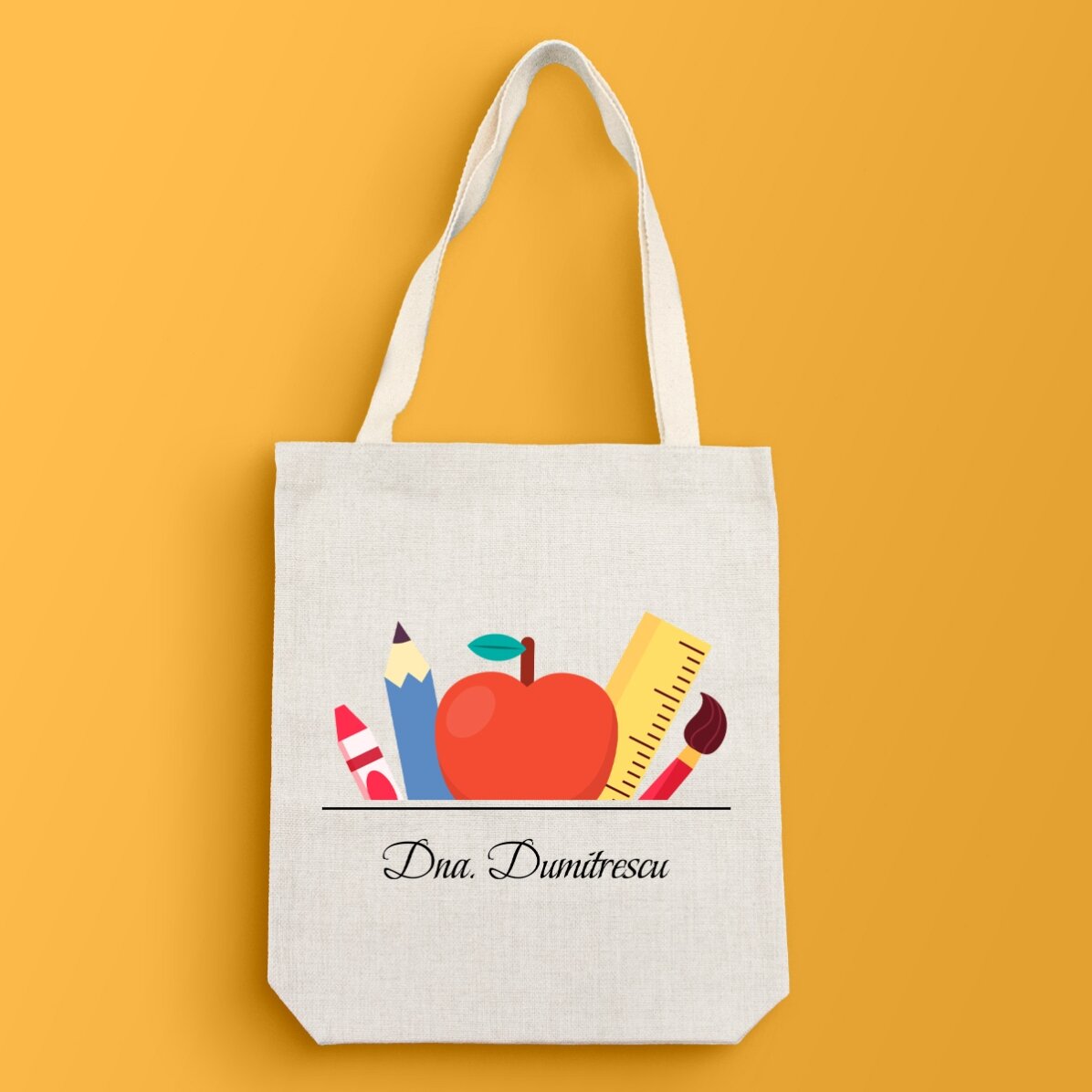 Gepersonaliseerde tas met tekst voor leraren