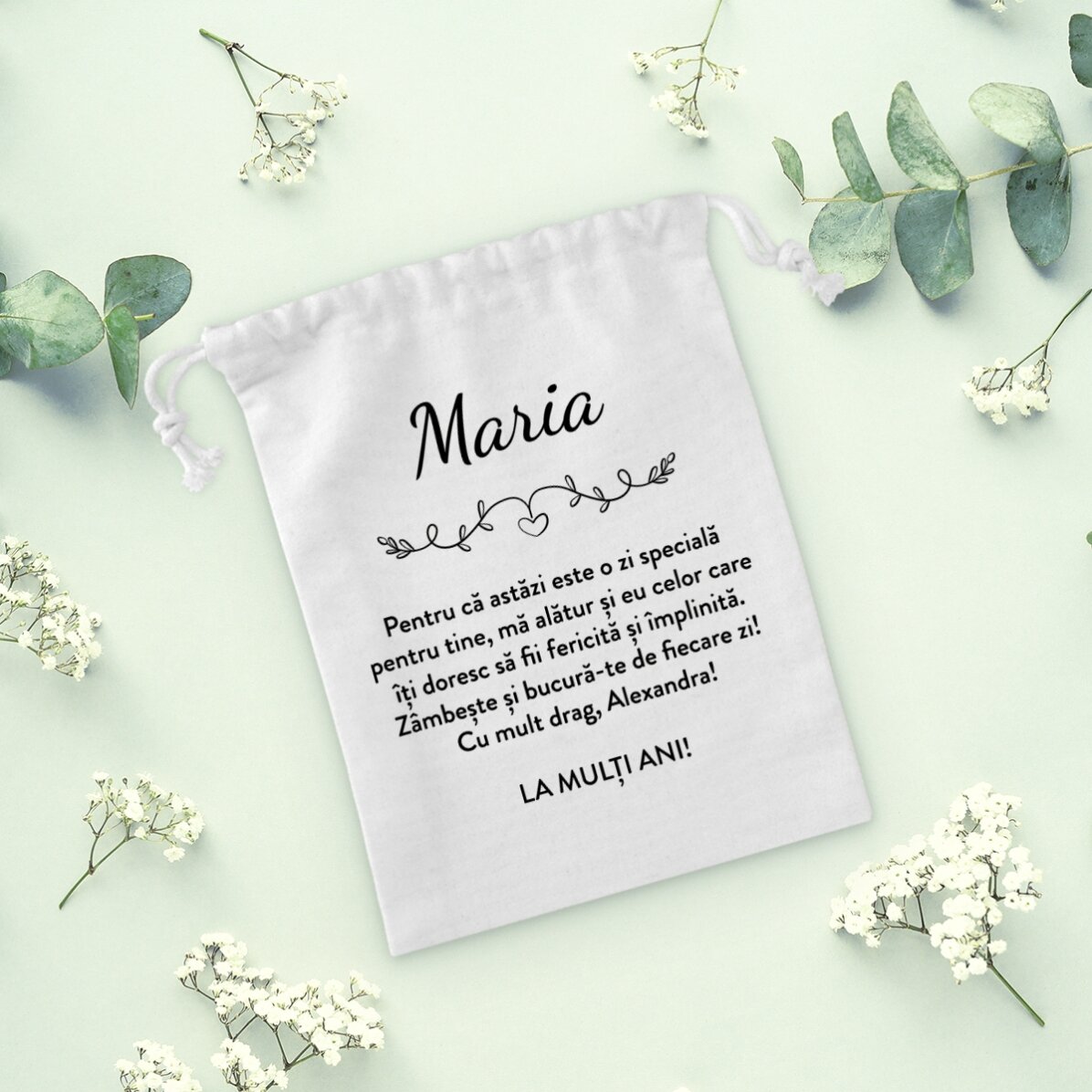 Petit sac cadeau personnalisé avec un message