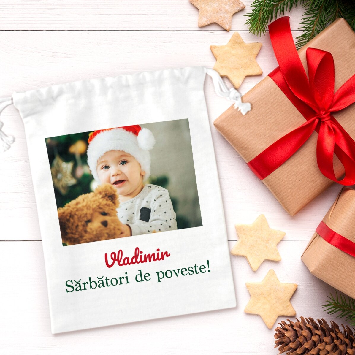 Kleine cadeautas, gepersonaliseerd met een foto en tekst