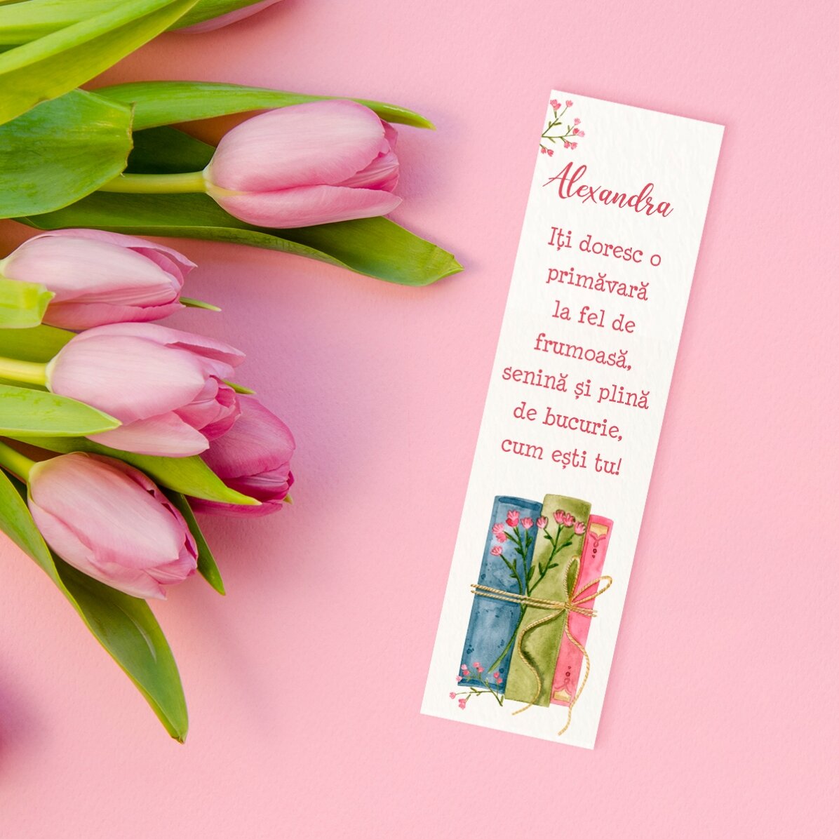 Gepersonaliseerde boekenlegger met boodschap - Spring