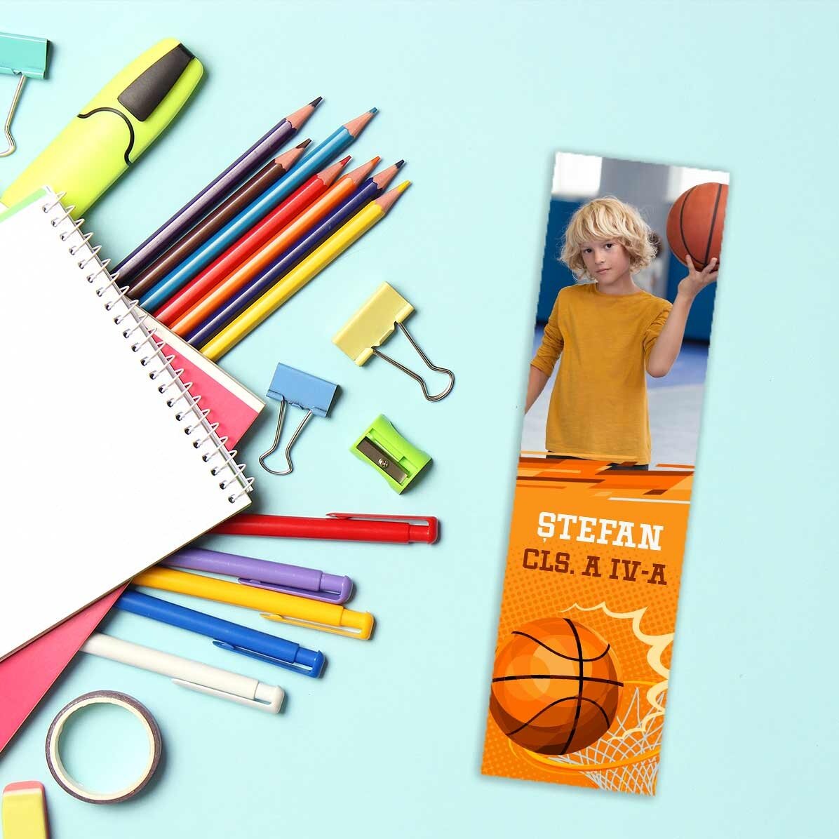 Gepersonaliseerde bladwijzer met tekst en foto - Basketbal