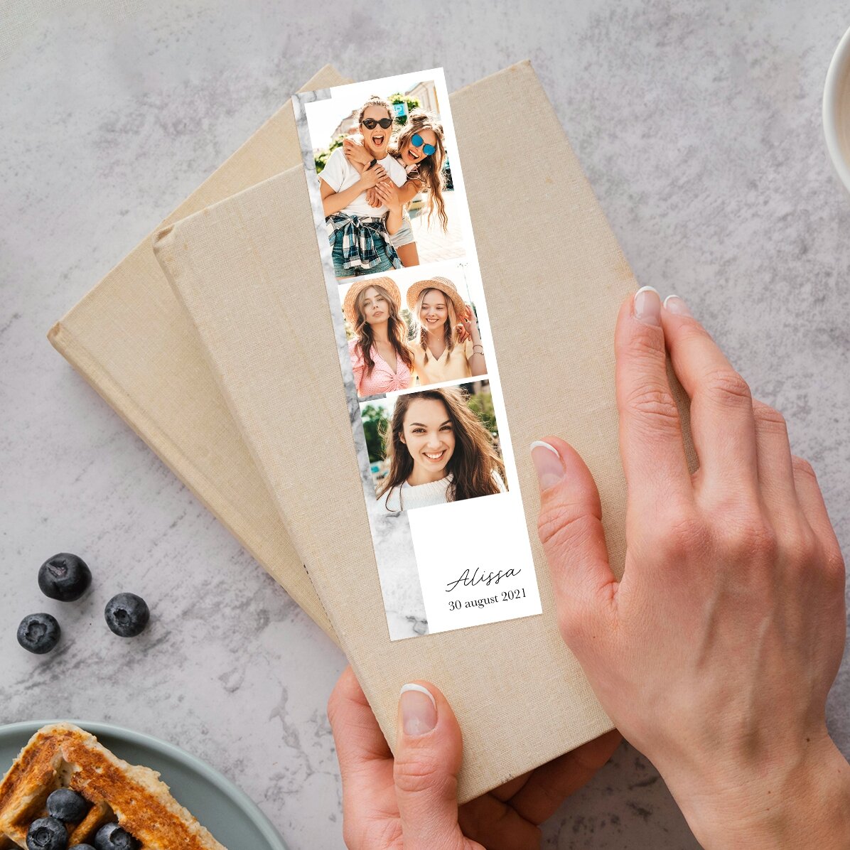 Marque-page personnalisé avec un texte et 3 photos