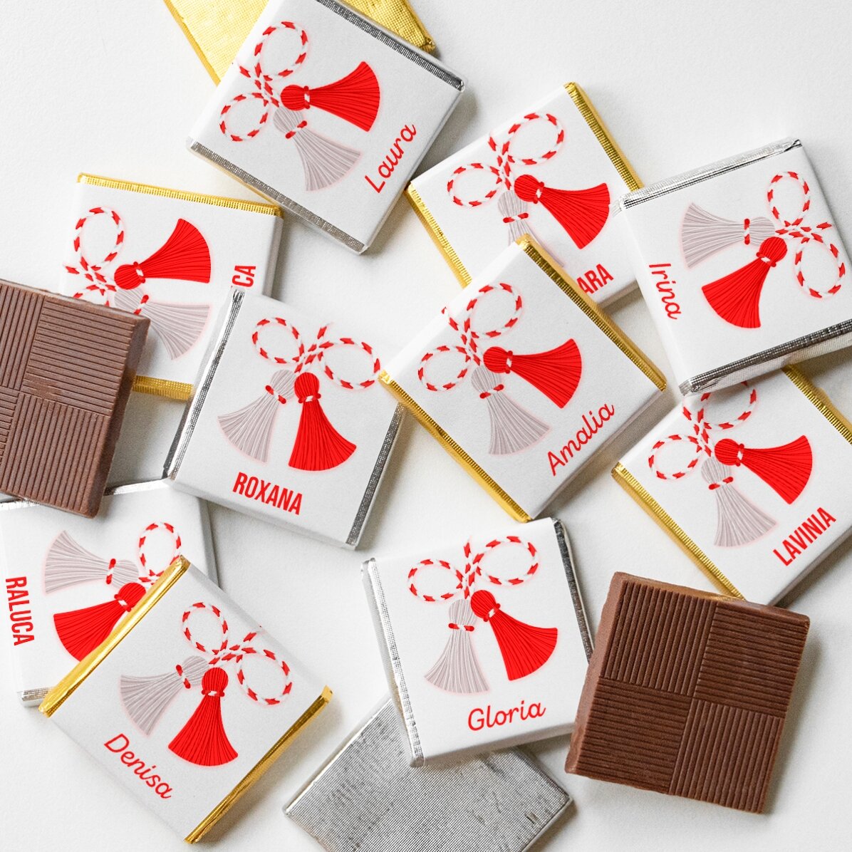 Set van 10 gepersonaliseerde mini-chocolade met een lief naamletje