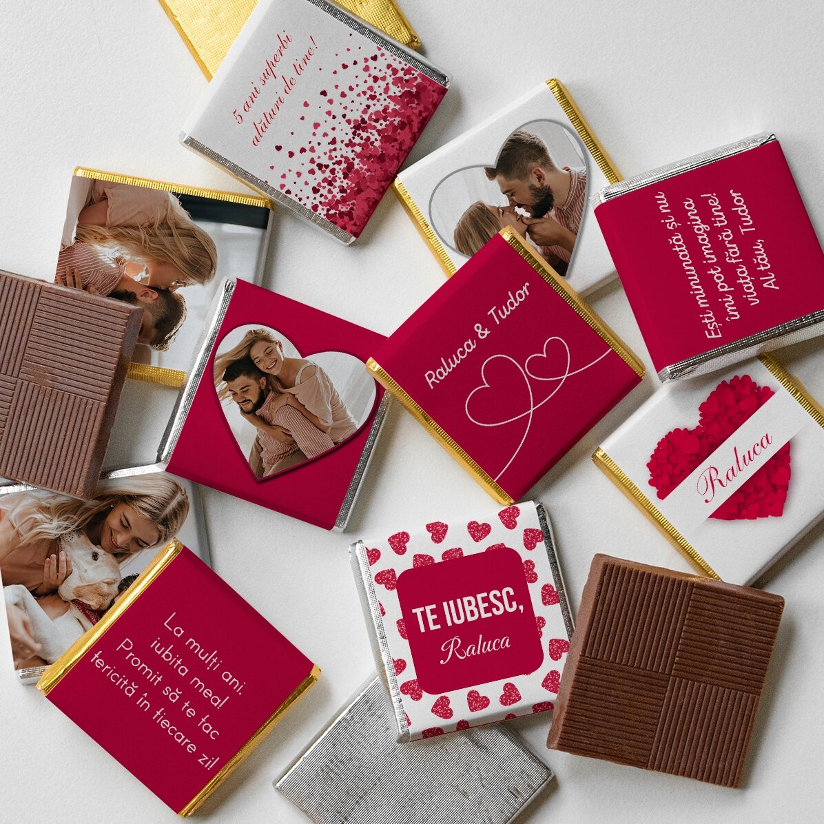 Set van 10 gepersonaliseerde minichocoladehapjes - Ik hou van je!