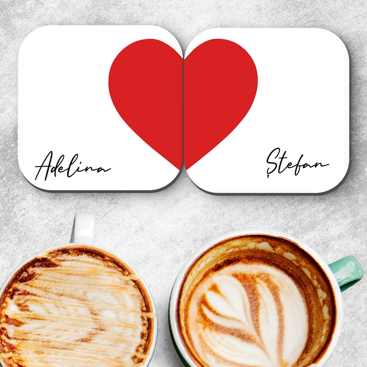 Set van 2 gepersonaliseerde onderzetters met tekst - Heart