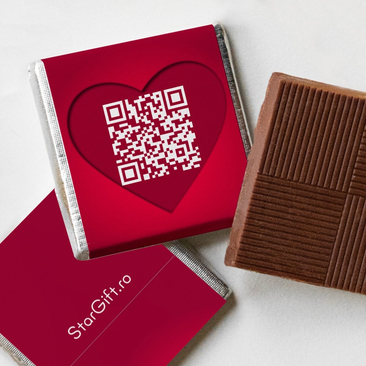 Lot de 5 mini-chocolats personnalisés avec des photos, un code QR et un texte - Love