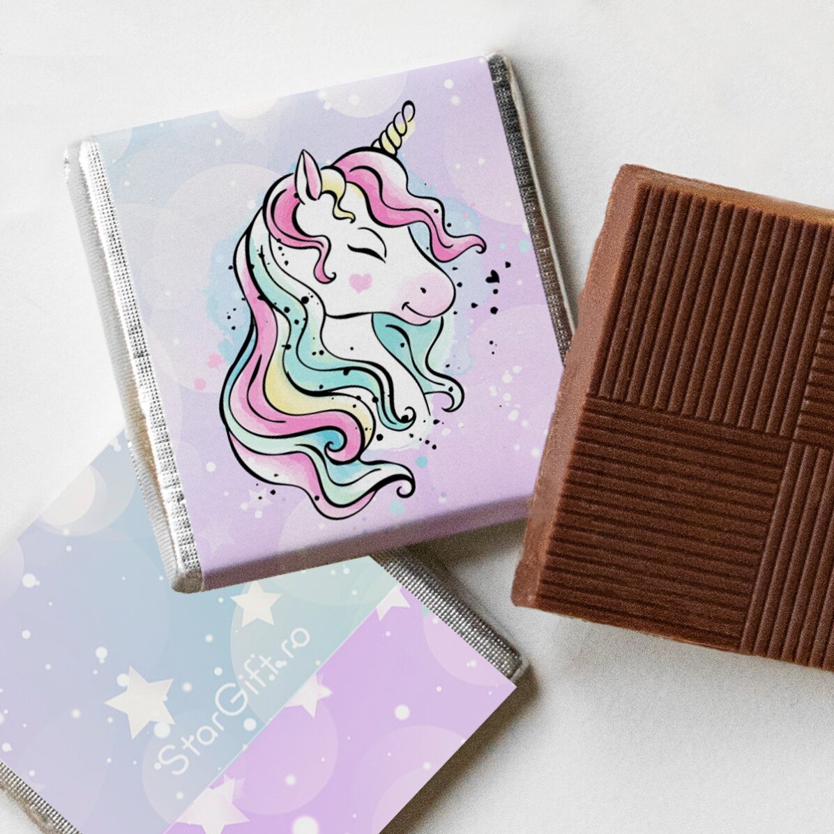 Lot de 5 mini-chocolats personnalisés avec photos et texte - Licorne