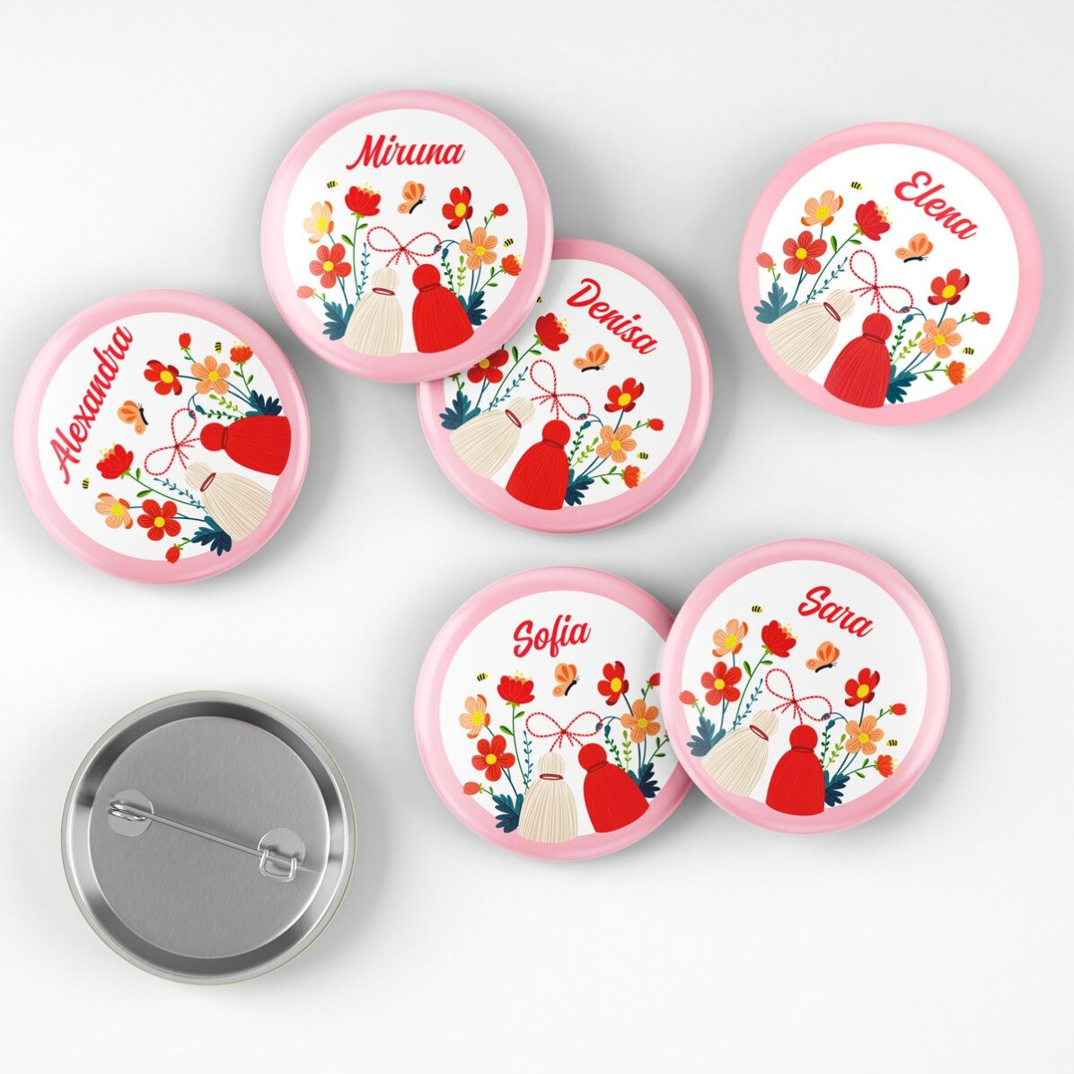 Set van 6 gepersonaliseerde badges met naam
