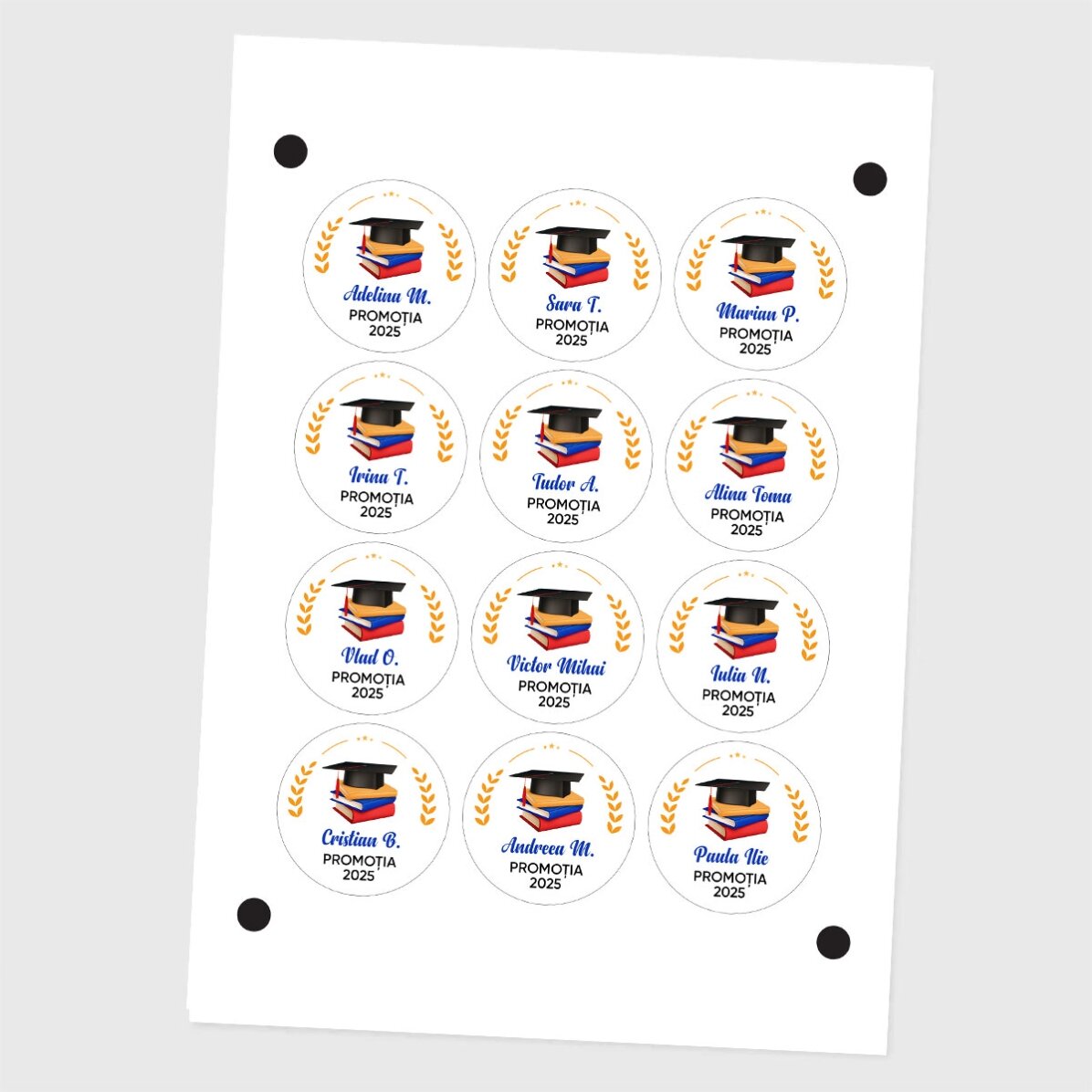 Set van 12 gepersonaliseerde stickers (zelfklevende etiketten) met tekst - Afstuderen
