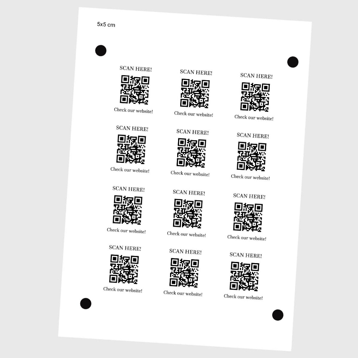 Set van 12 stickers (zelfklevende etiketten) met gepersonaliseerde tekst en QR-code - Check