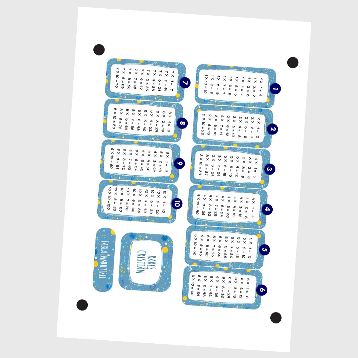 Lot de 12 autocollants (étiquettes adhésives) personnalisés avec un texte et la table de multiplicat