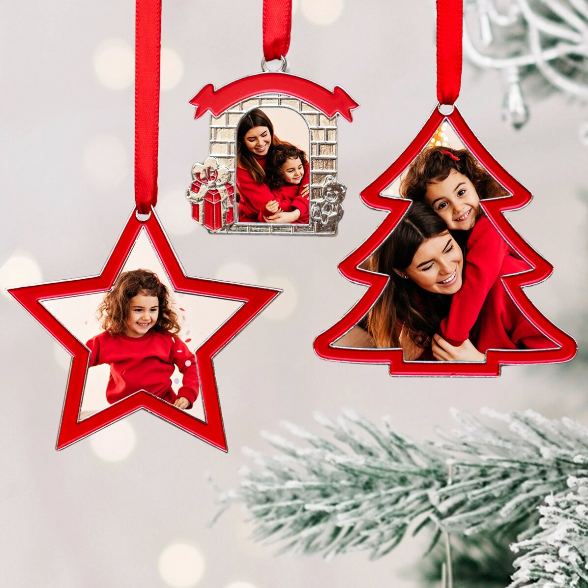 Set van 3 gepersonaliseerde kerstboomversieringen met foto