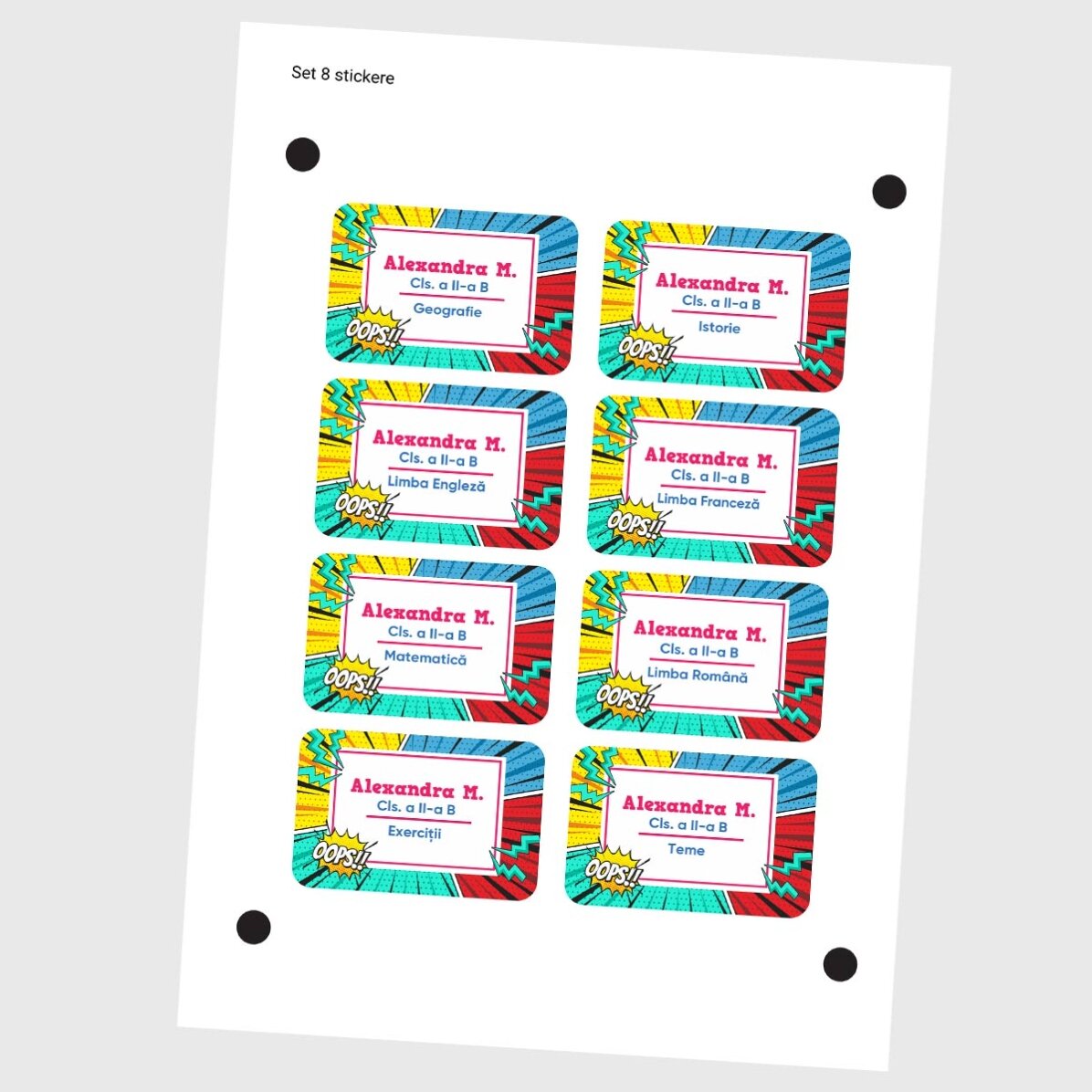 Set van 8 gepersonaliseerde stickers (zelfklevende etiketten) met tekst - Comics