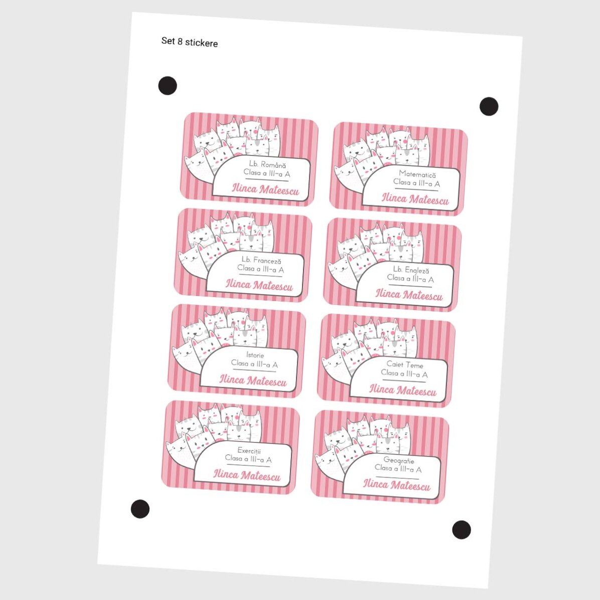 Set van 8 gepersonaliseerde stickers (zelfklevende etiketten) met tekst - Kitty
