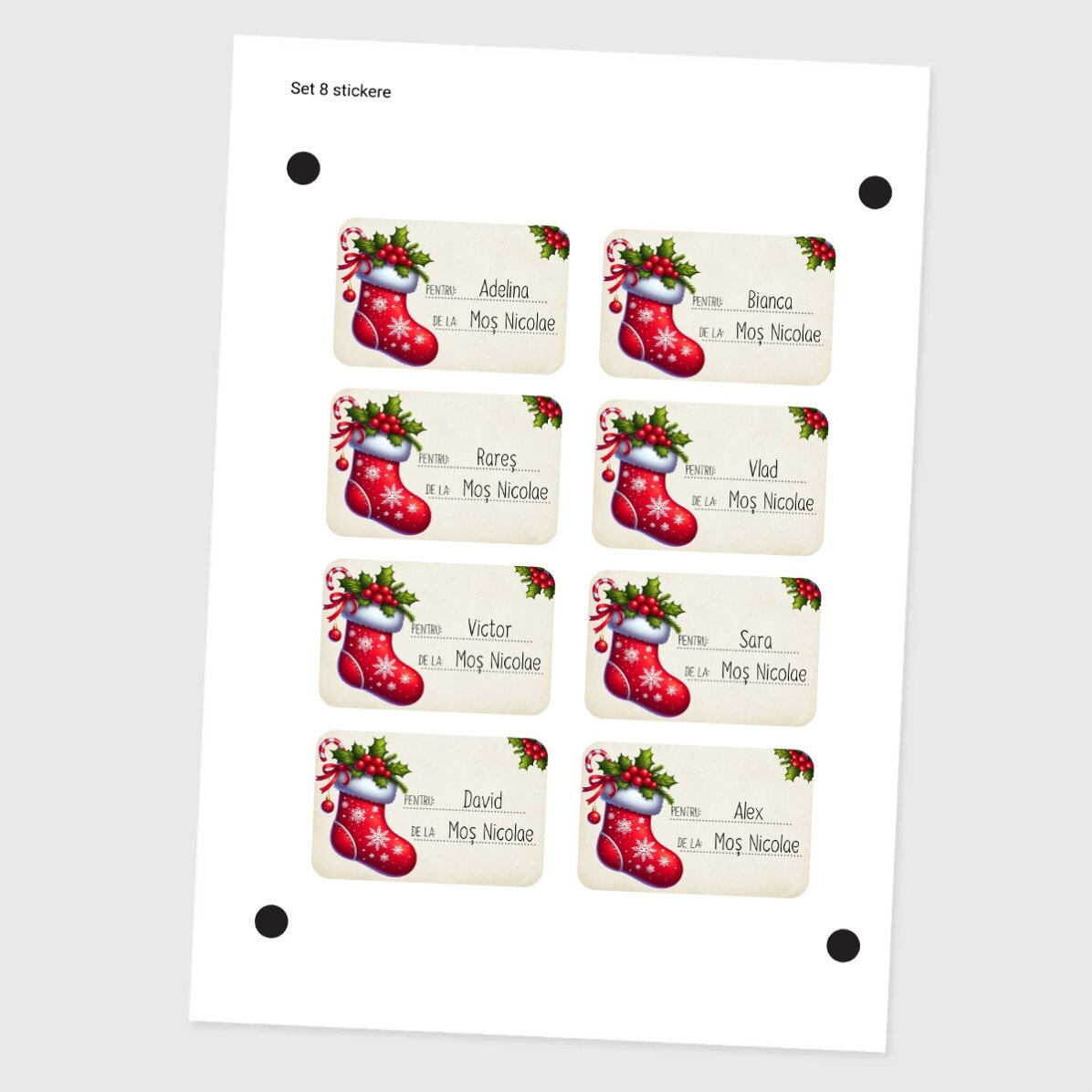 Set van 8 gepersonaliseerde stickers (zelfklevende etiketten) – Met vriendelijke groeten, Sinterklaa