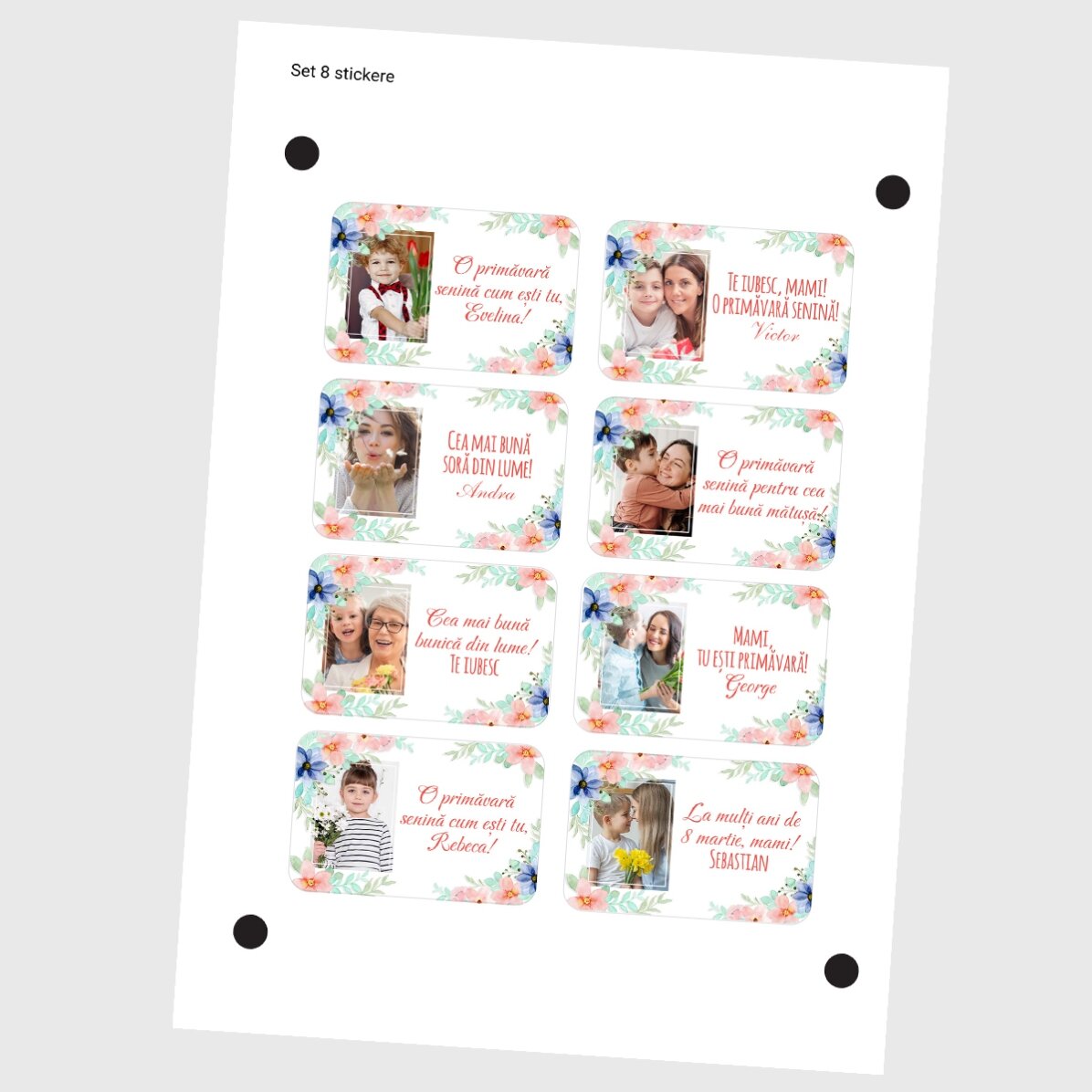 Set van 8 gepersonaliseerde stickers (zelfklevende etiketten) met foto