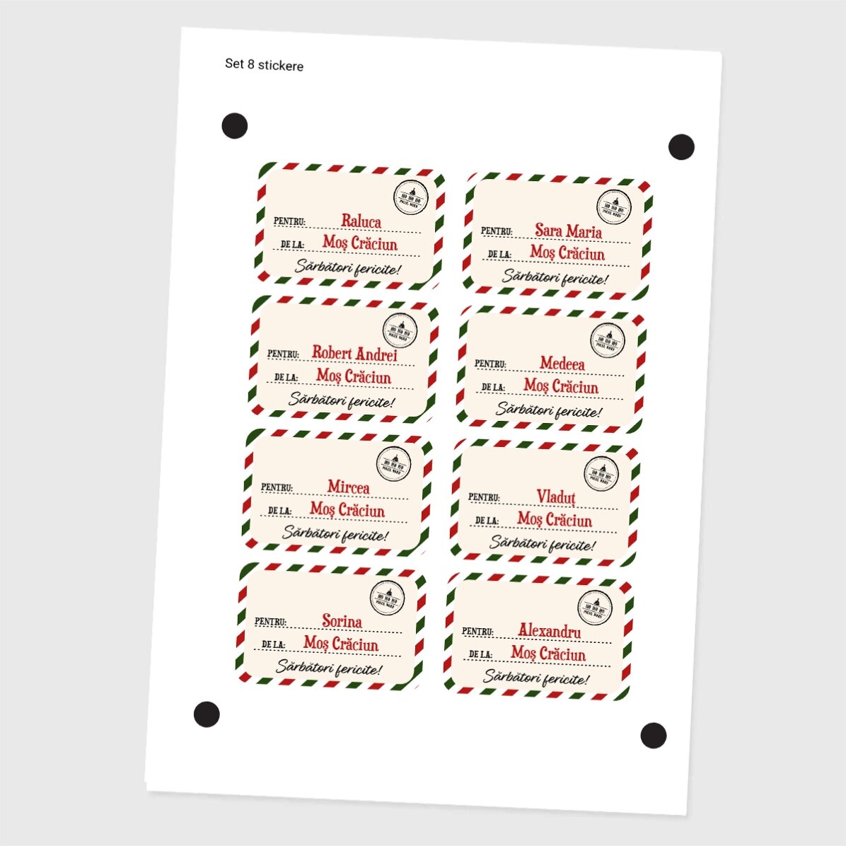 Set van 8 gepersonaliseerde stickers (zelfklevende etiketten) met tekst - Liefs, de Kerstman
