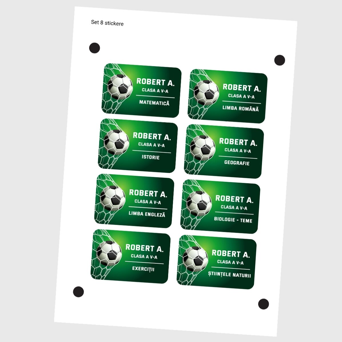 Set van 8 gepersonaliseerde stickers (zelfklevende etiketten) voor school - Voetbal